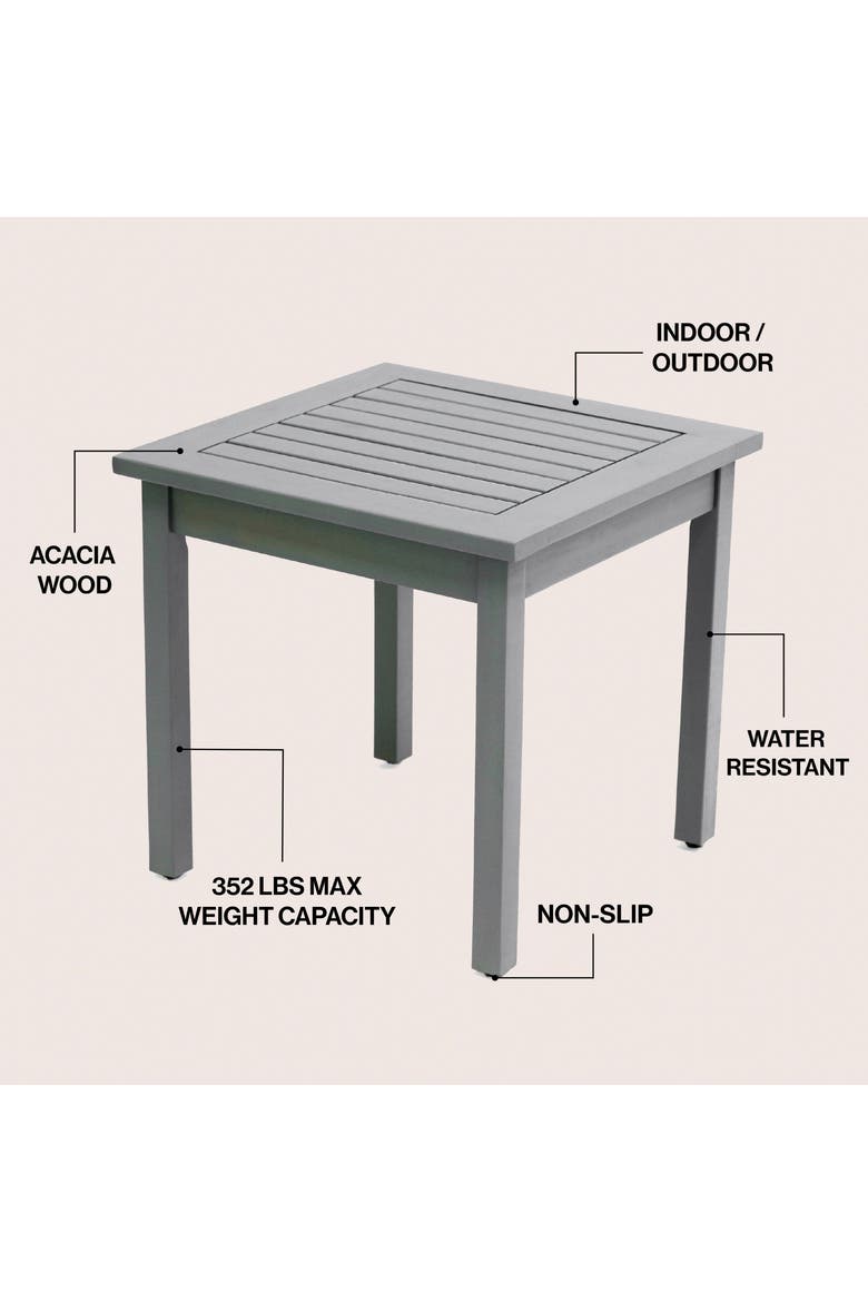 Archer Modern Square Wood Outdoor Side Table, Slatted Patio Accent End Table for Porch Poolside, Alternate, color, Gray