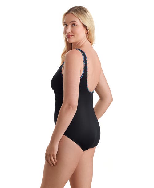 Shapesolver Sport Shirred Zipper Tank Chlorine Resistant One-piece Swimsuit In Black