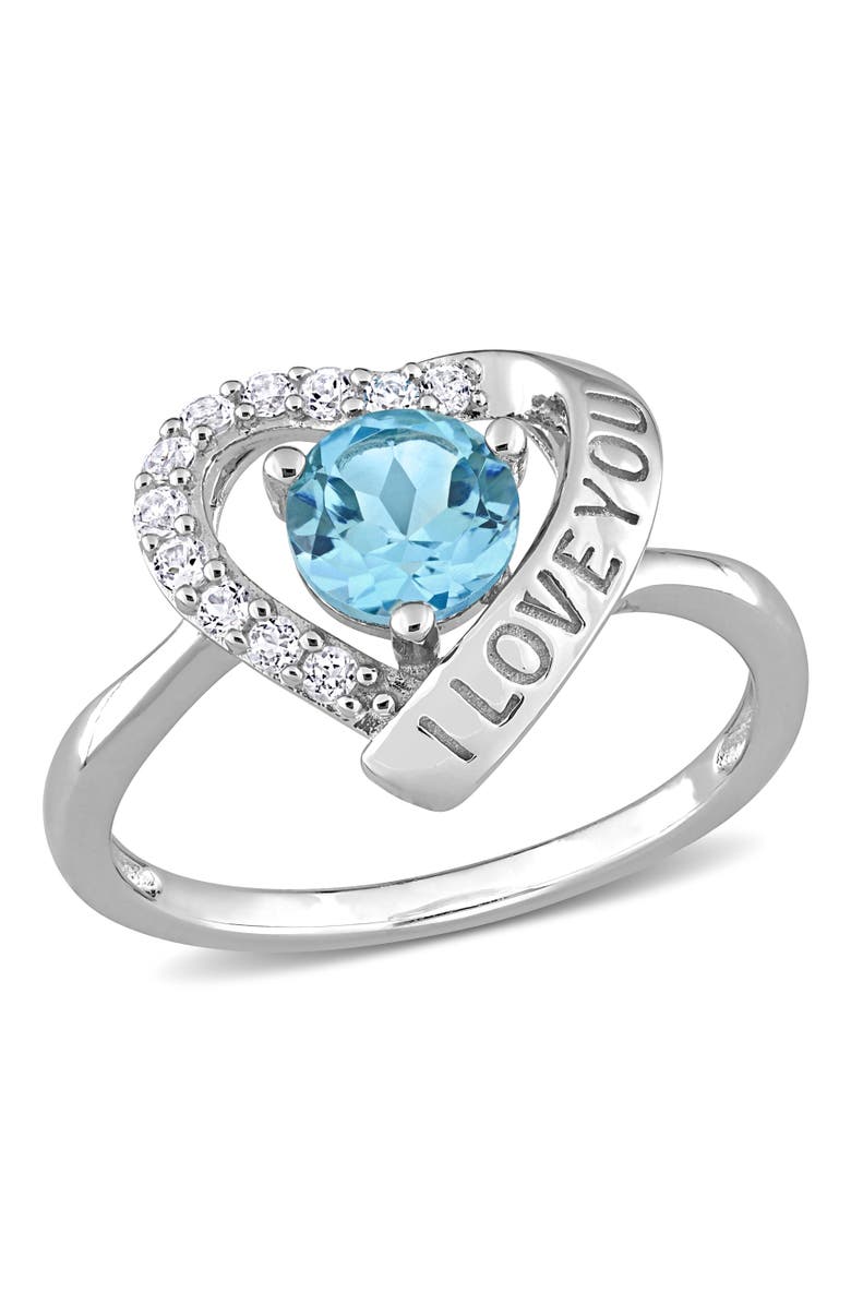 Julianna B. Blue & White Topaz I LOVE YOU Heart Ring, Main, color, Blue Topaz
