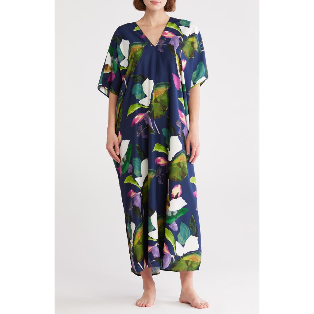 Natori Daido Charmeuse Caftan Nightgown In Blue