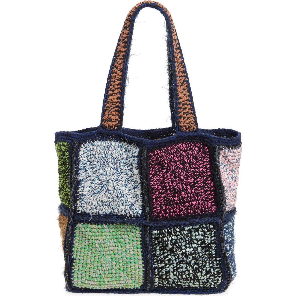 Waste Yarn Project Marie Square One of a Kind Crochet Tote in Multi Blue Color Patch  product