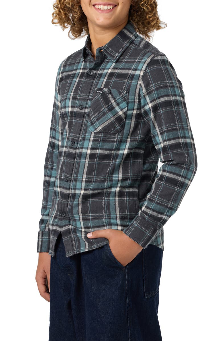 O'Neill Kids' Redmond Plaid Flannel Button-Up Shirt, Alternate, color, Graphite