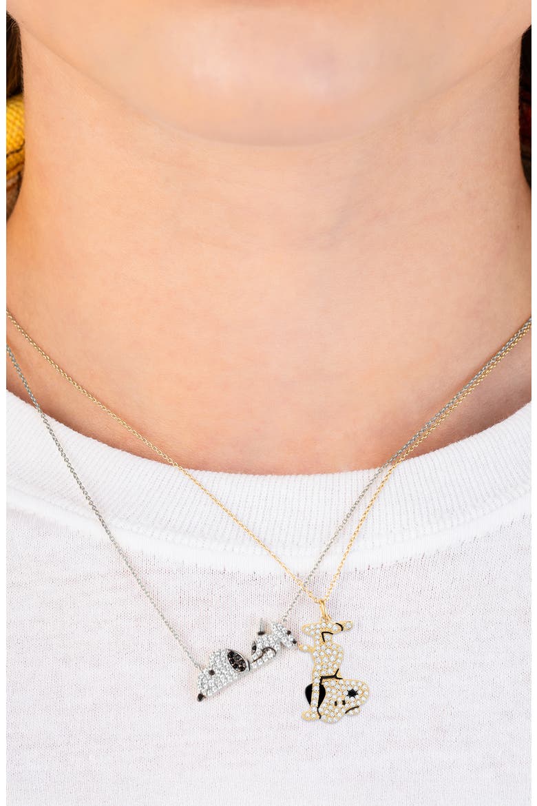 x Peanuts® Snoopy Belly Flop Pavé Pendant Necklace, Alternate, color, PURE PLATINUM / CLEAR STONE