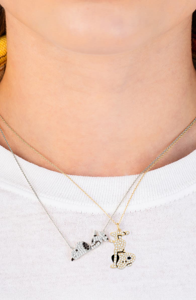 Crislu x Peanuts<sup>®</sup> Snoopy Belly Flop Pavé Pendant Necklace, Alternate, color, Pure Platinum / Clear Stone
