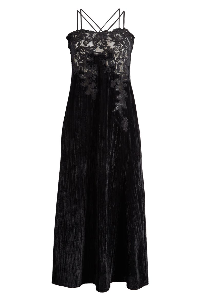 Velvet & Lace Midi Slipdress, Alternate, color, BLACK