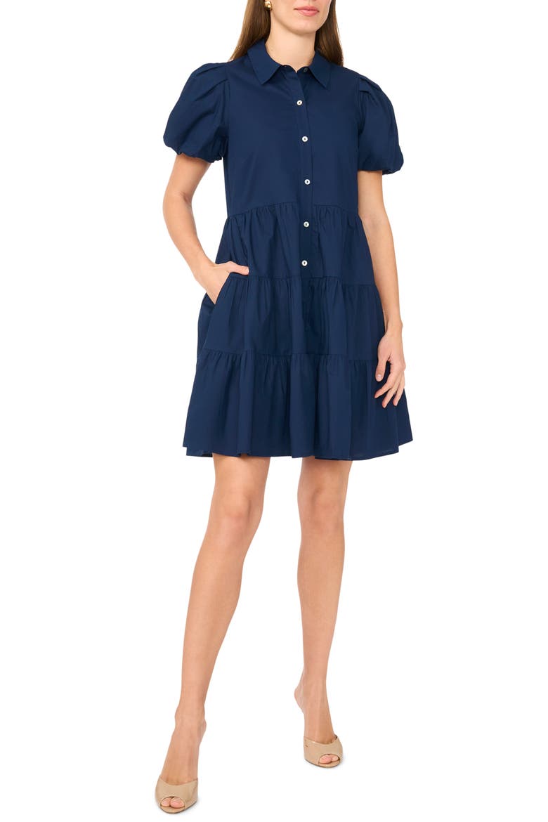 Tiered Puff Sleeve Shirtdress, Main, color, CLASSIC NAVY