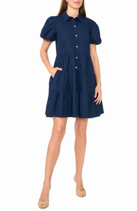 Halogen® Tiered Puff Sleeve Shirtdress