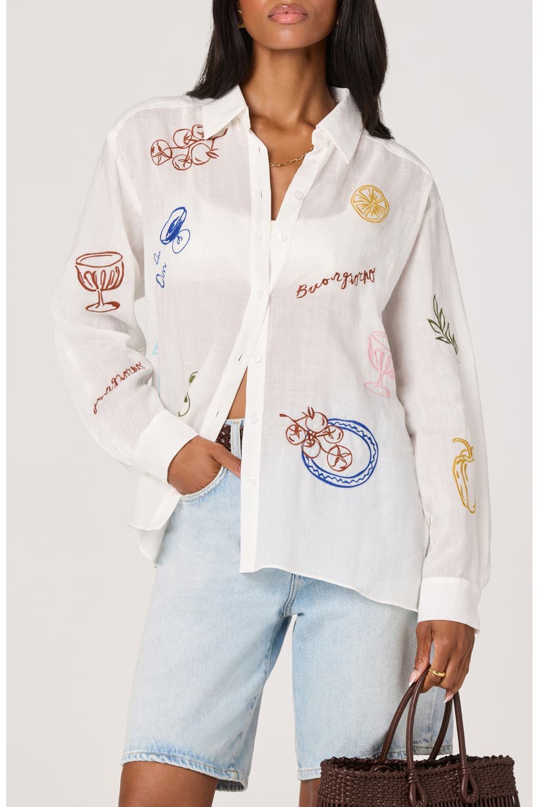 Trace Embroidered Button-Up Shirt, Main, color, WHITE PICNIC