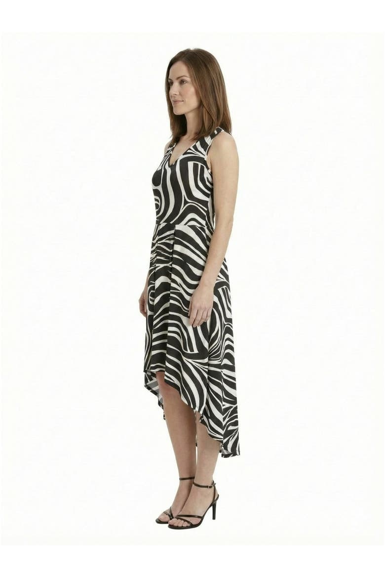 Elevate Petite Zebra Sleeveless Fit N Flare High Low Pocket Midi Dress, Alternate, color, Black Multi