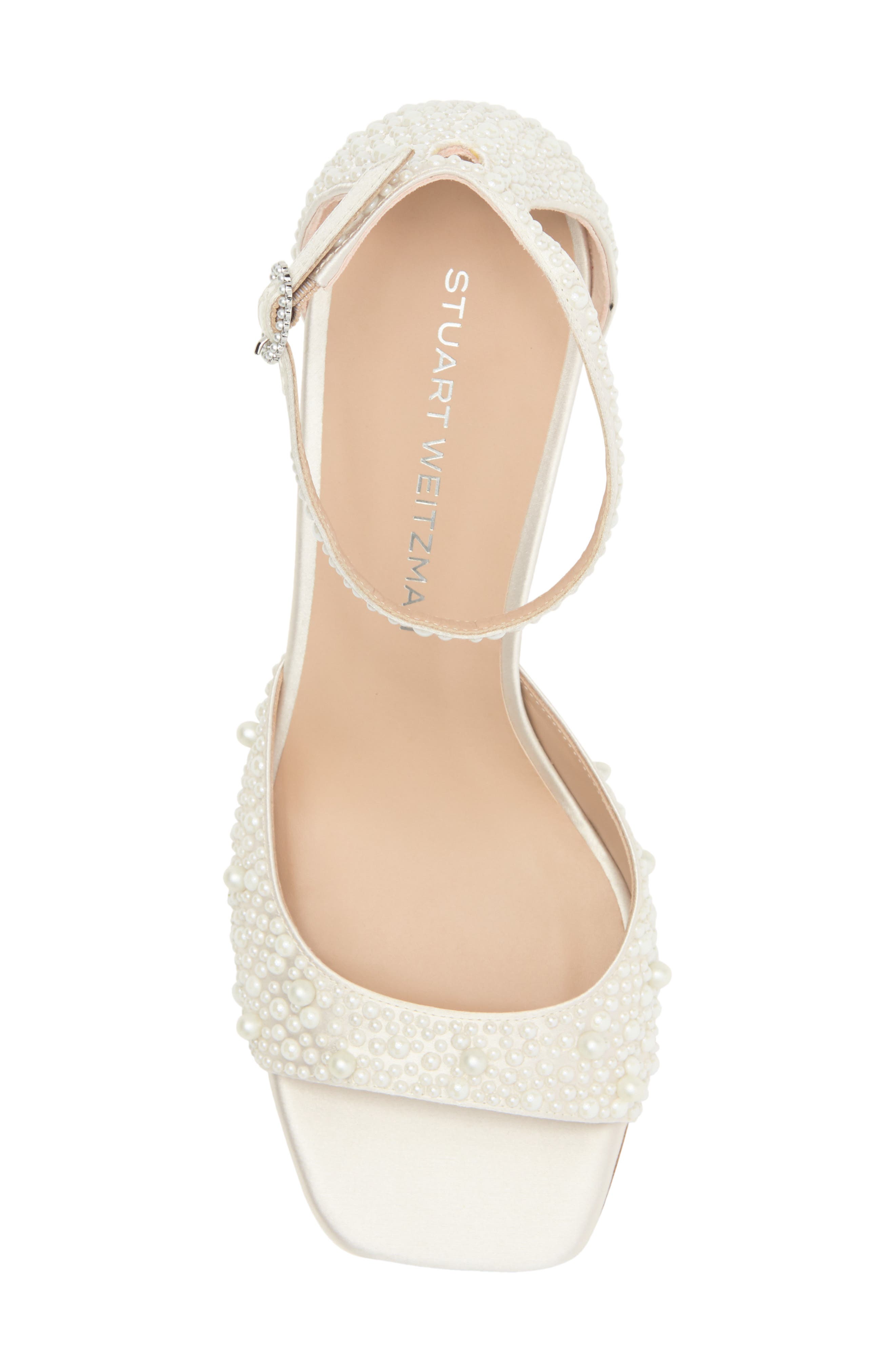 Stuart Weitzman Bliss Imitation Pearl Ankle Strap Sandal, Alternate, color, Cream/ Natural