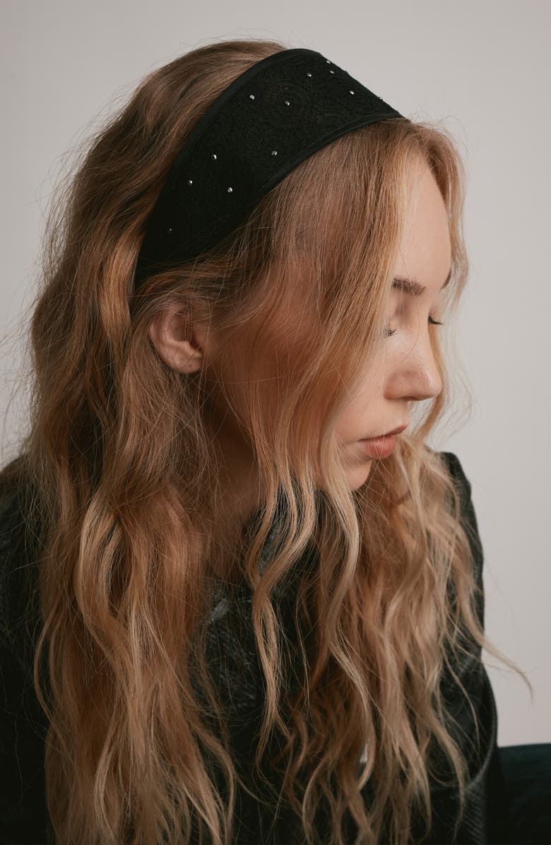 LELET NY Giselle Embellished Lace Headband, Alternate, color, Black