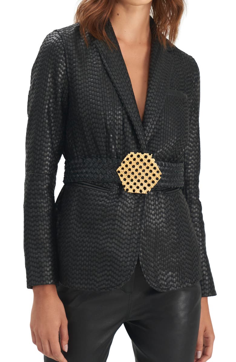 Velez Tatacoa Woven Leather Straight Fit Blazer, Main, color, Black