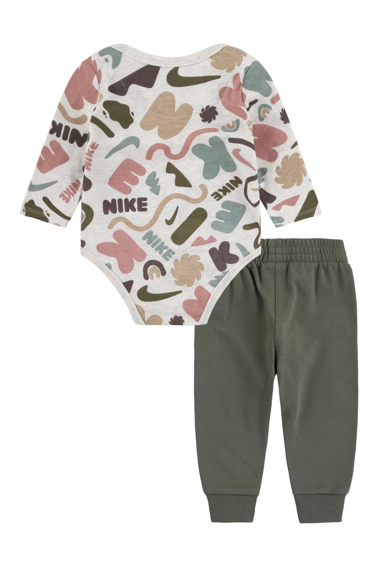 Swoosh Print Bodysuit & Sweatpants Set, Alternate, color, MEDIUM OLIVE