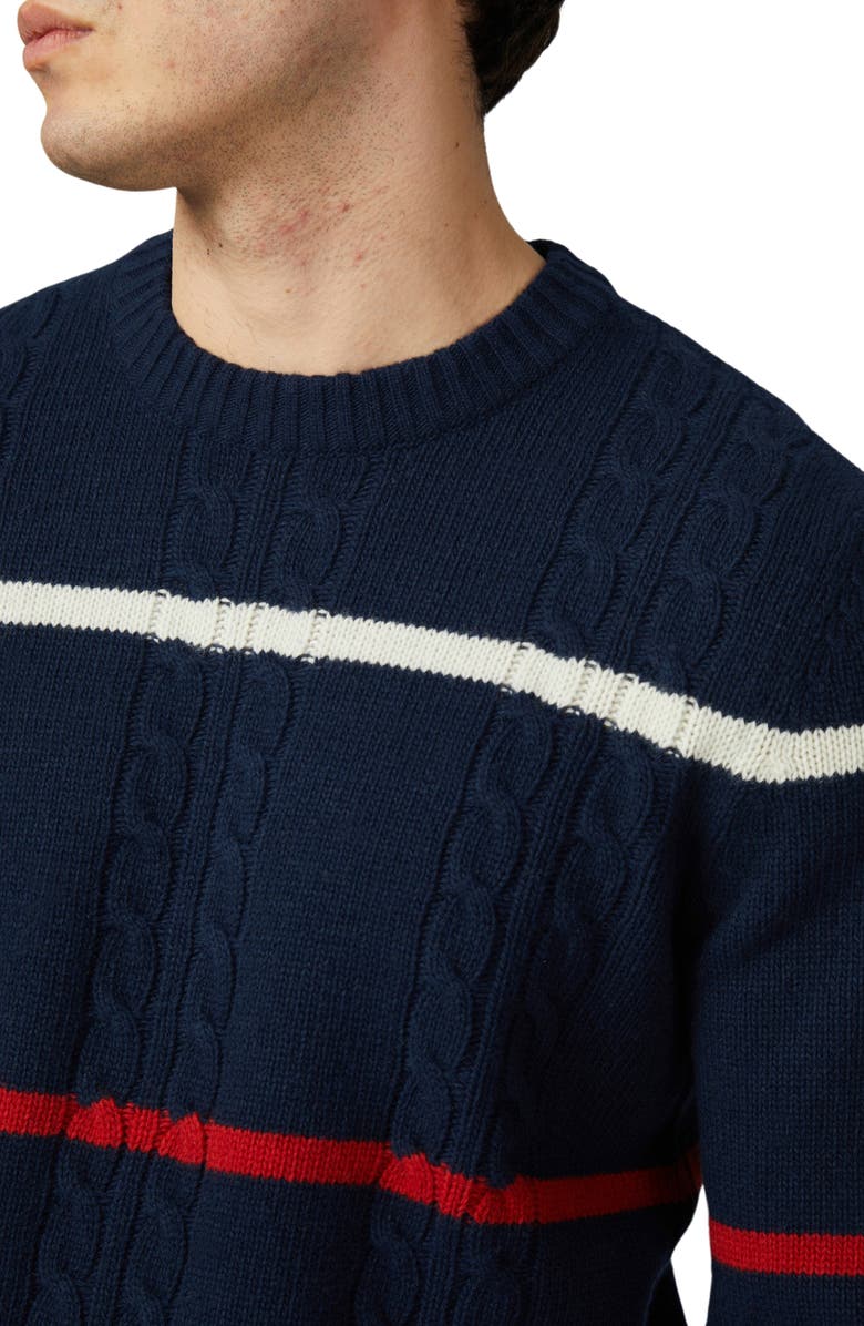 Ben Sherman Stripe Lambswool Blend Cable Crewneck Sweater, Alternate, color, Dark Navy