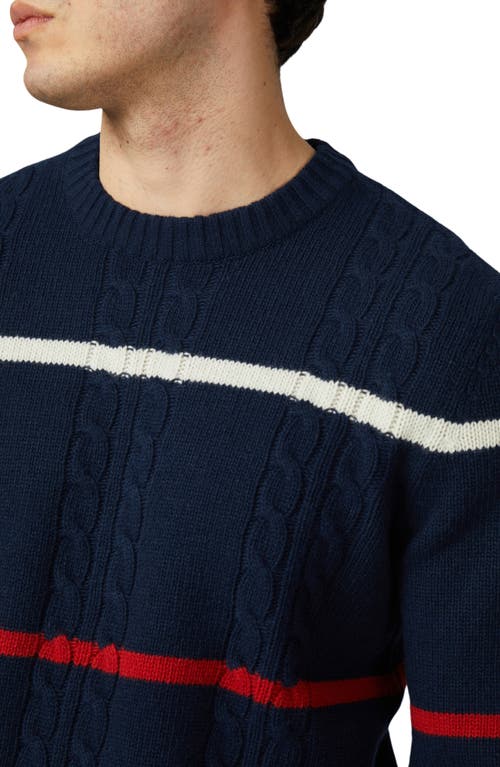 Ben Sherman Men's Cable Stripe Crew Neck Sweater In Dark Navy