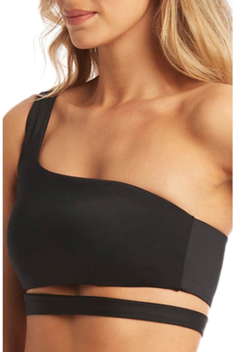 Dark Romance One-Shoulder Bikini Top, Alternate, color, BLACK
