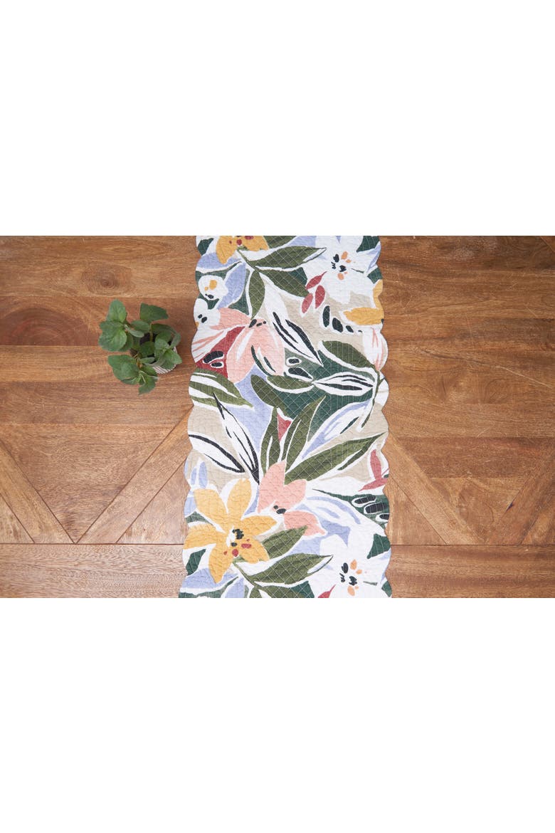 Joelle Cotton Table Runner 14" x 51" - Vibrant Floral & Palm Leaf, Alternate, color, Green