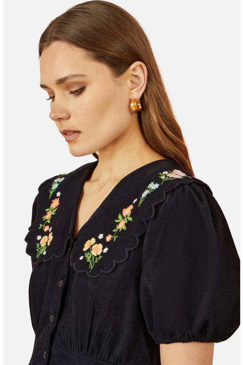 Embroidered Collar Cord Tea Dress, Alternate, color, Black