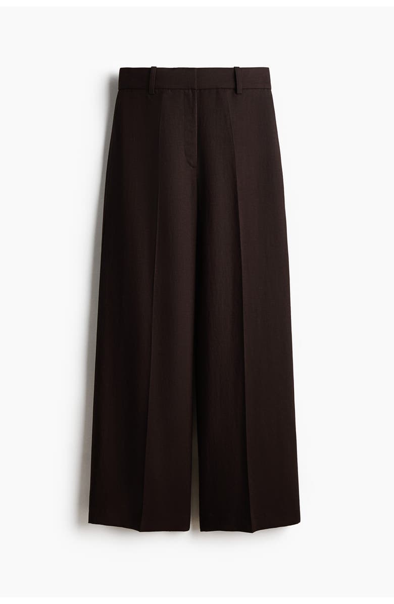 H&M Wide Linen-blend Trousers, Main, color, Dark Brown