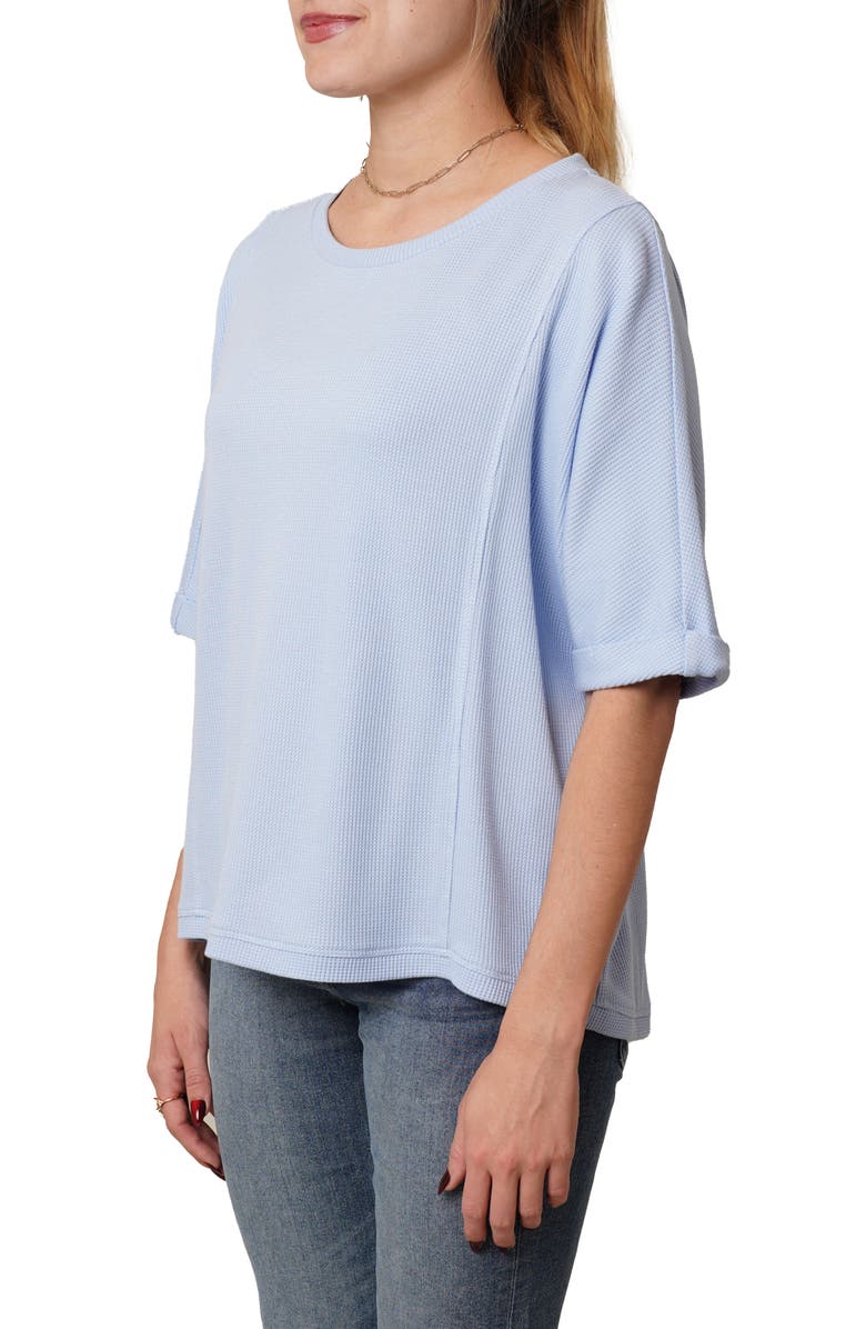 CYRUS Crewneck Elbow Sleeve Waffle Knit Top, Alternate, color, Sky Blue