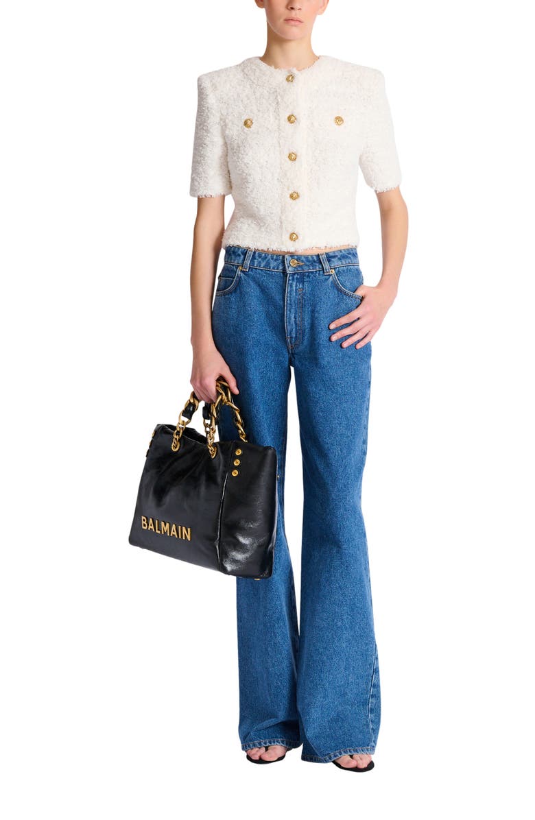 Balmain Cardigan in dotted tweed, Alternate, color, White