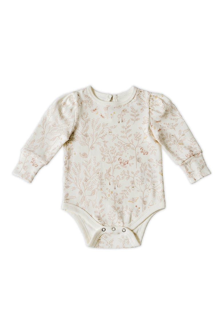 Secret Garden Puff Sleeve Organic Cotton Bodysuit, Main, color, SECRET GARDEN