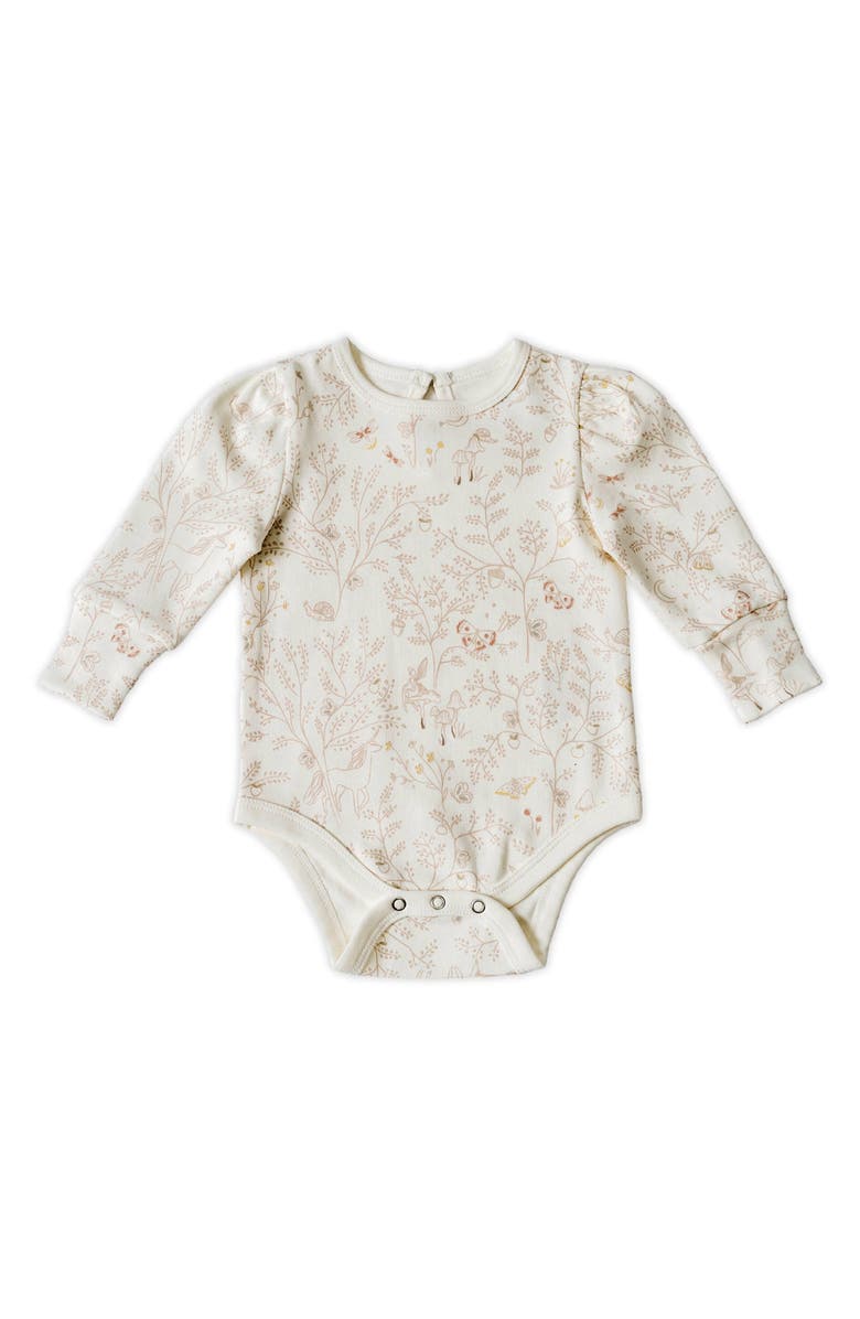 Pehr Secret Garden Puff Sleeve Organic Cotton Bodysuit, Main, color, 