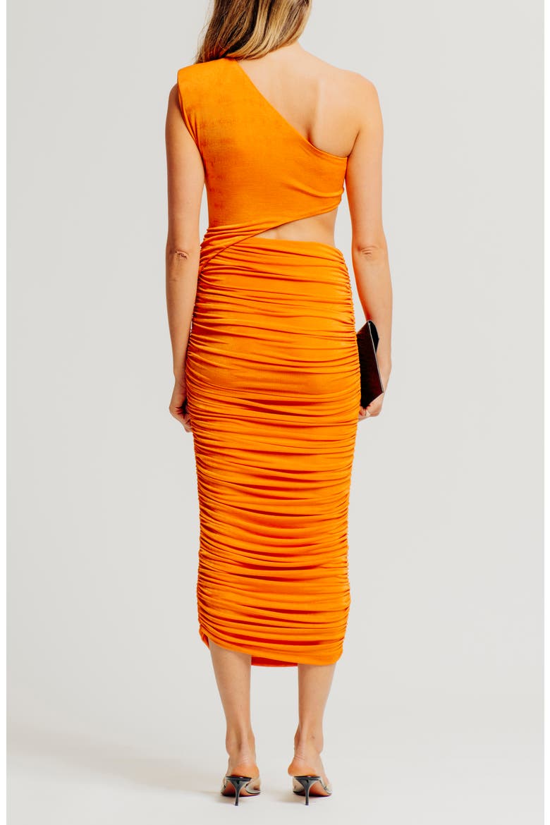 Lorraine One Shoulder Midi Dress, Alternate, color, TANGERINE