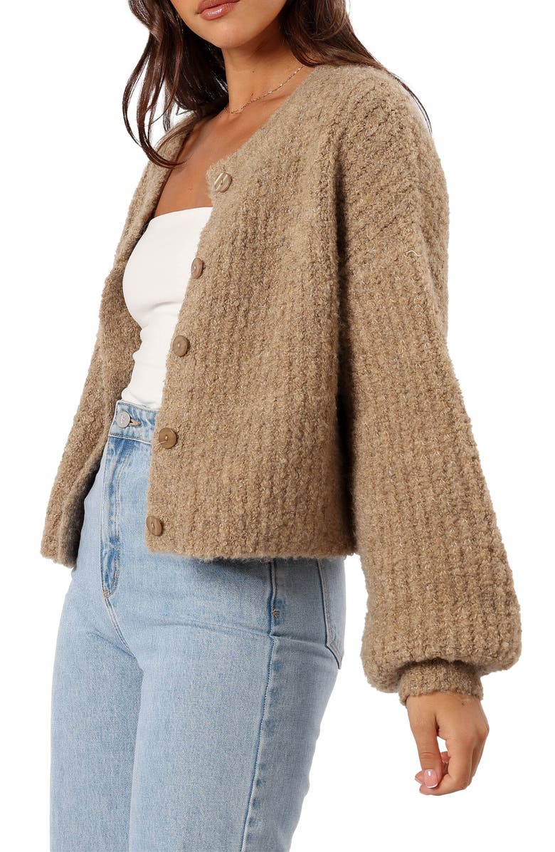 Petal & Pup Albertine Bouclé Crop Cardigan, Alternate, color, Latte