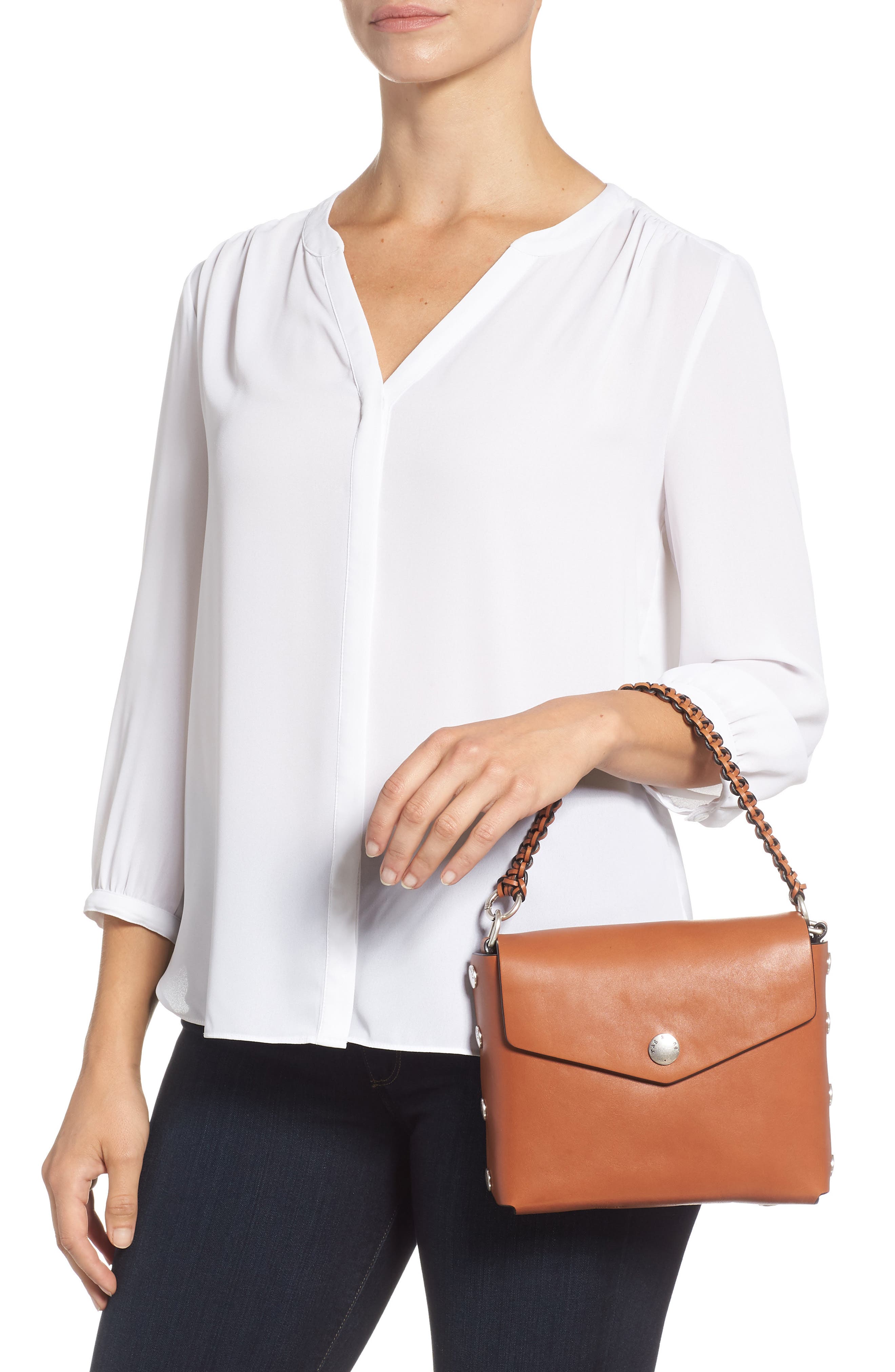 Atlas Concept Leather Shoulder Bag, Alternate, color, TAN/ NAVY