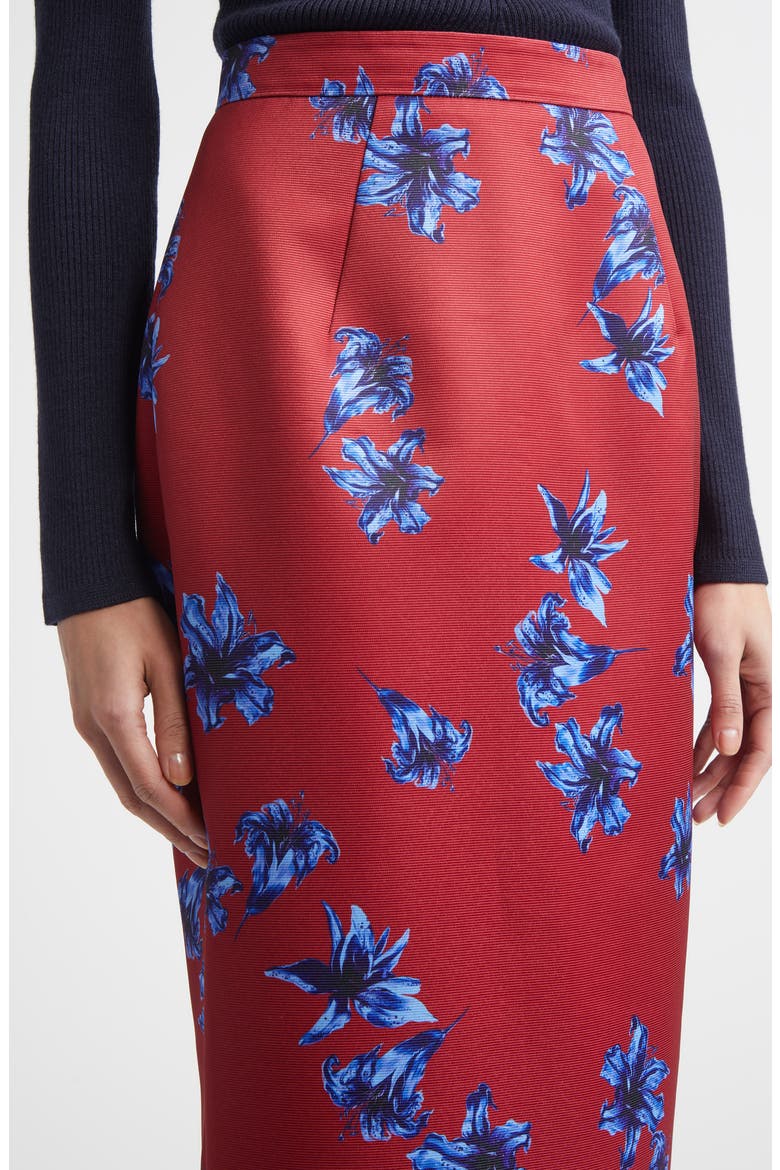 Lorelei Festive Lilies Faille Midi Skirt, Alternate, color, FESTIVE LILLIES RED BLUE