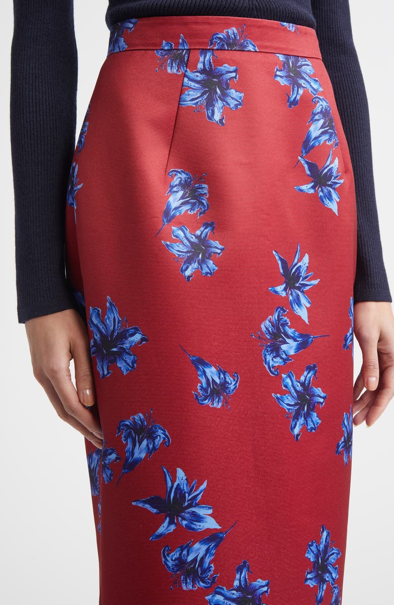 Emilia Wickstead Lorelei Festive Lilies Faille Midi Skirt, Alternate, color, Festive Lillies Red Blue
