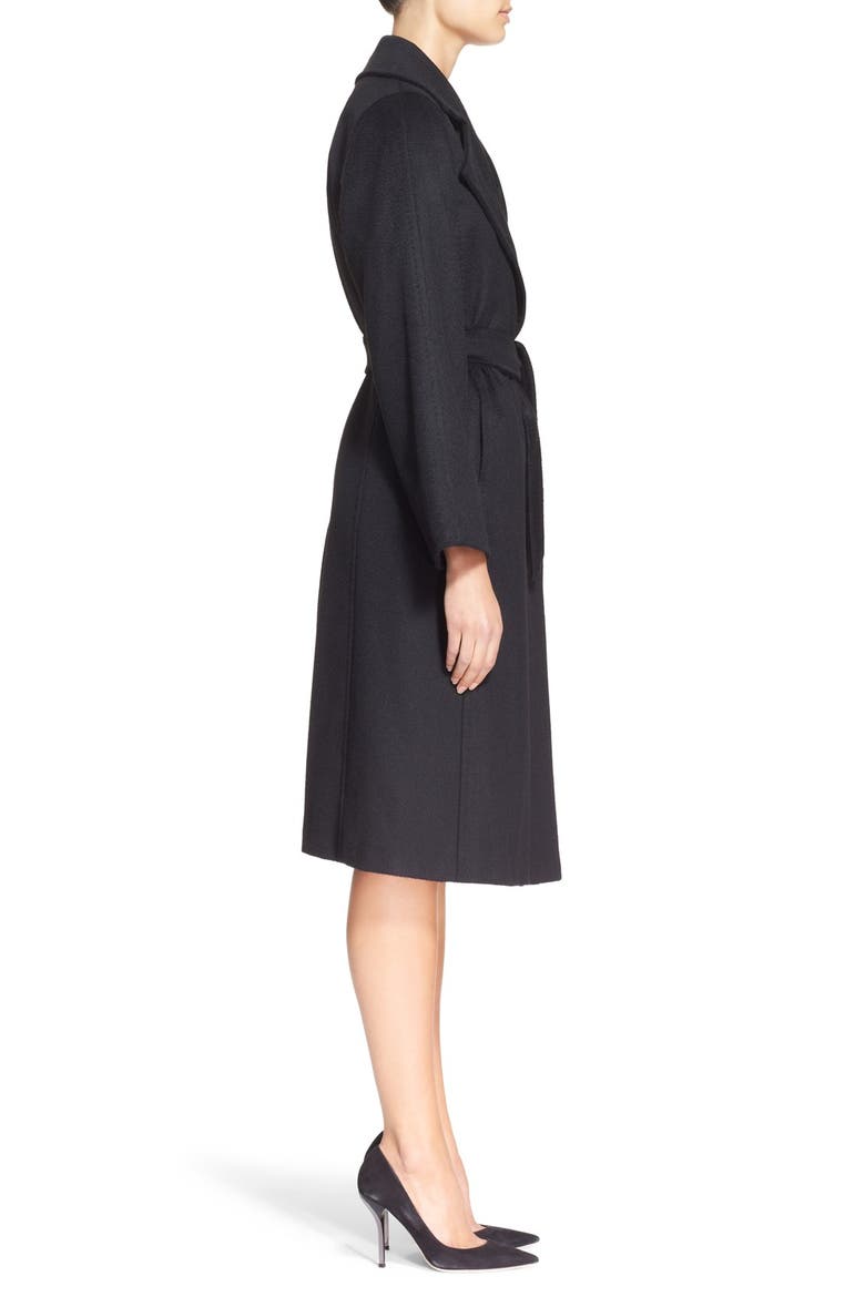 'Manuela' Camel Hair Coat, Alternate, color, BLACK