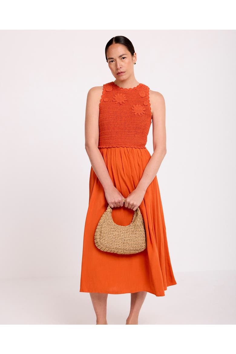 Crochet Bodice Midi Dress, Alternate, color, Orange