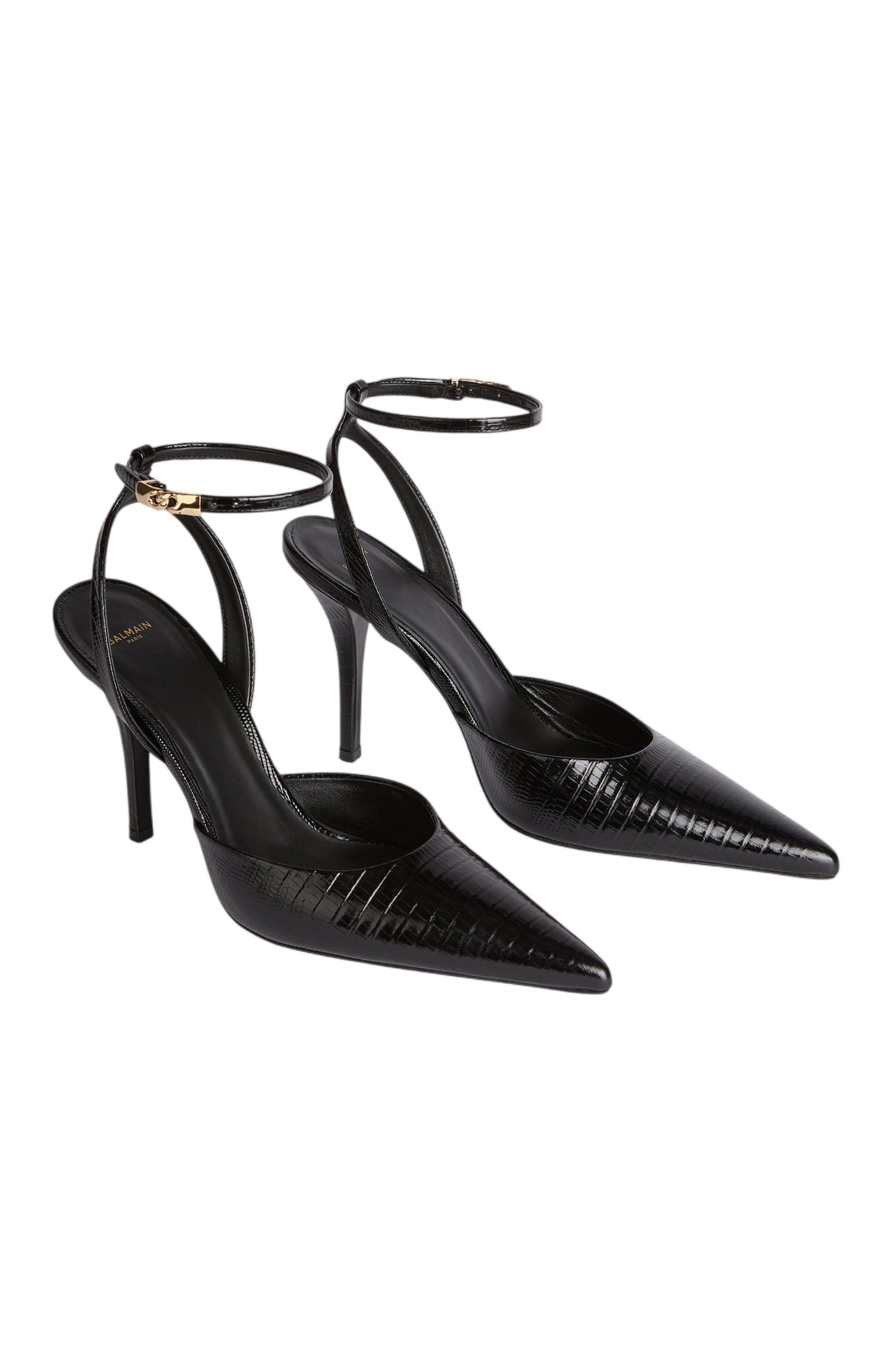 Embossed Leather Strappy Courts, Main, color, Black