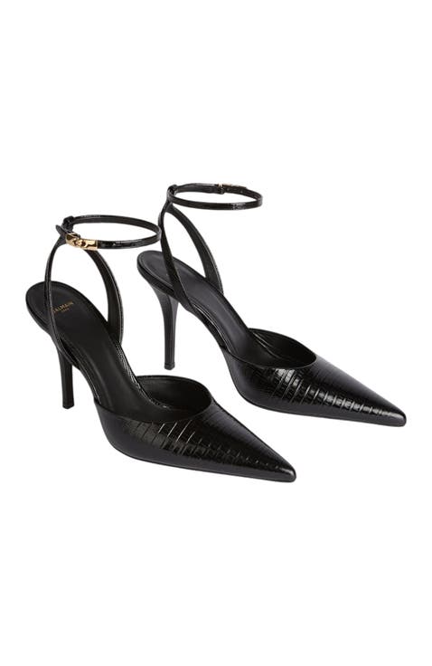 Embossed Leather Strappy Courts
