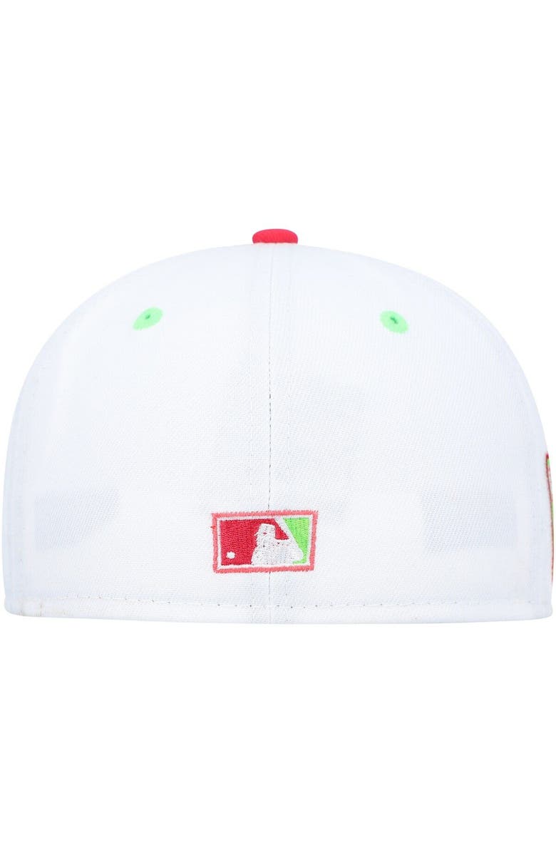 New Era Men's New Era White/Coral Montreal Expos  Olympic Stadium Strawberry Lolli 59FIFTY Fitted Hat, Alternate, color, 
