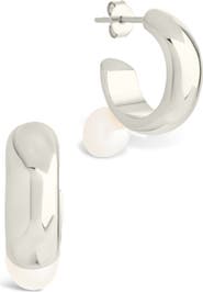 Sterling Forever Micki Cultured Pearl Drop Hoop Earrings