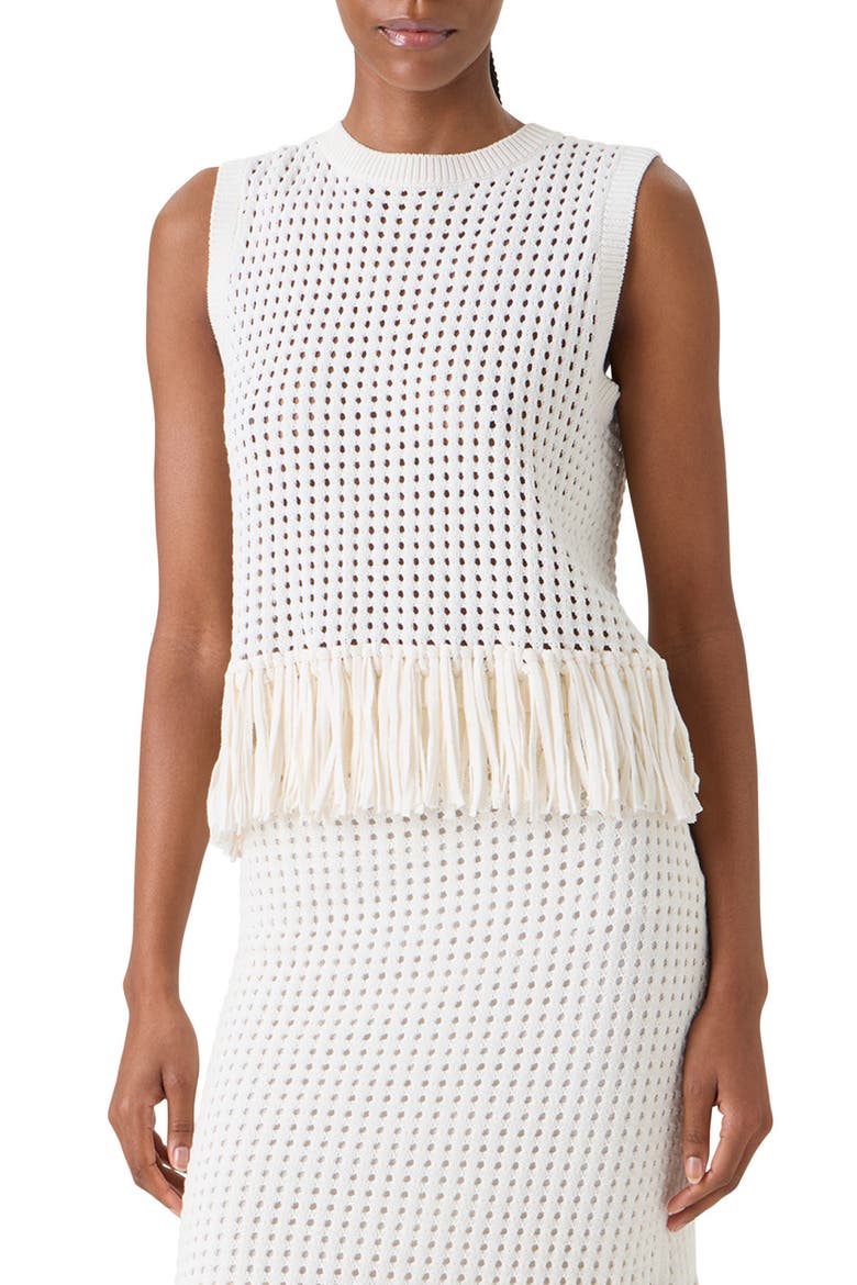 Fringe Hem Mesh Knit Cotton Shell, Main, color, CREAM