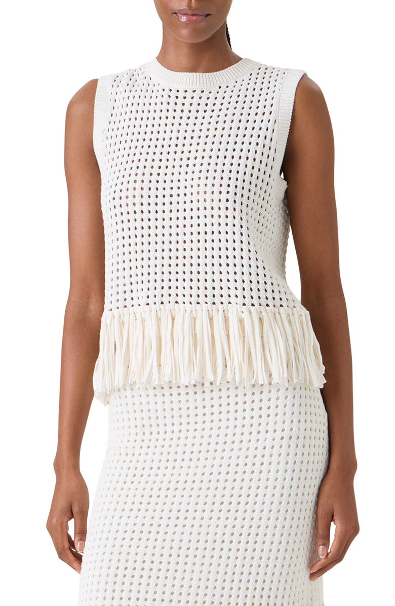 Akris punto Fringe Hem Mesh Knit Cotton Shell, Main, color, Cream