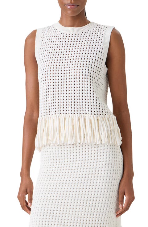 Fringe Hem Mesh Knit Cotton Shell