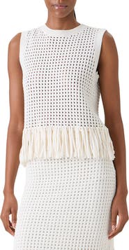 Akris punto Fringe Hem Mesh Knit Cotton Shell