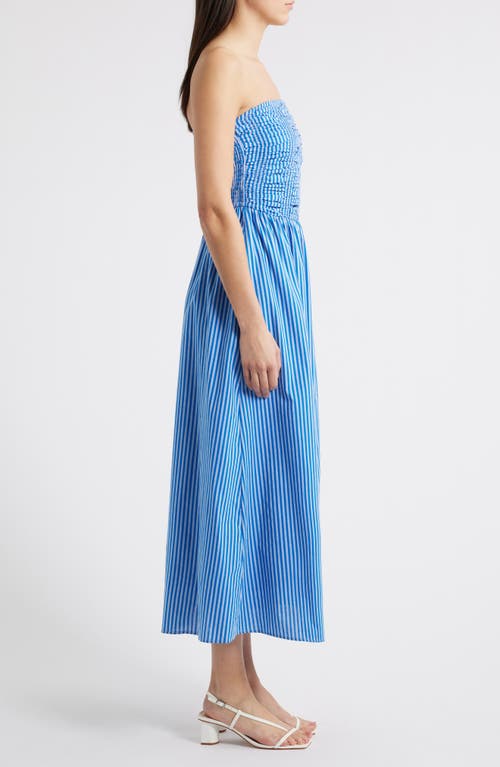 Moon River Shirred Poplin Maxi Dress In Blue