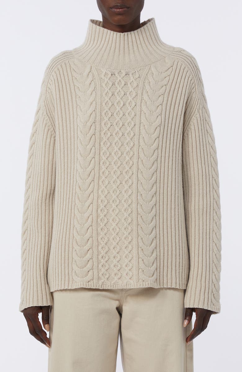 Max Mara Miele Chunky Wool & Cashmere Cable Knit Sweater, Main, color, White