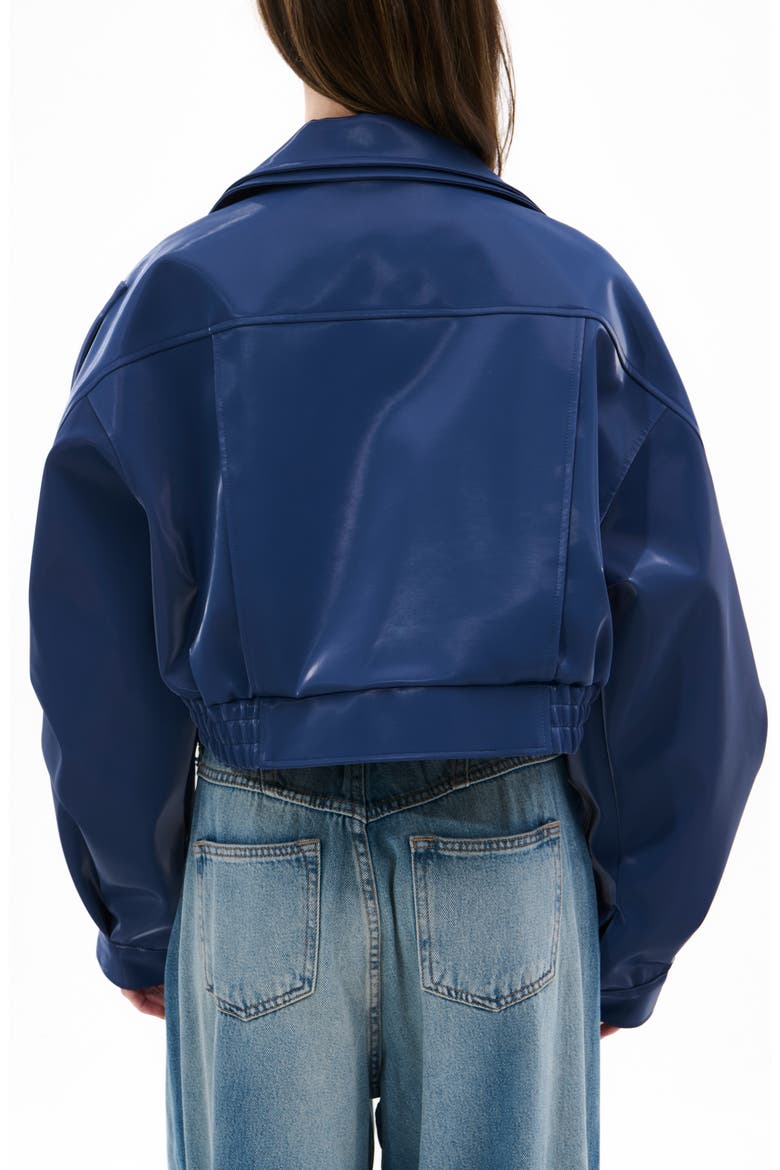 Liquid Luxe Shiny Bomber Jacket, Alternate, color, BLUE