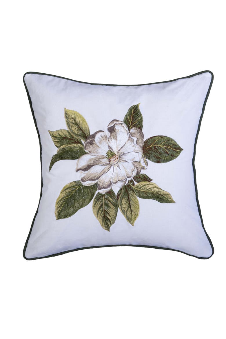 Garden Magnolia Flower HD Printed Accent Throw Pillow 18" x 18", Main, color, White