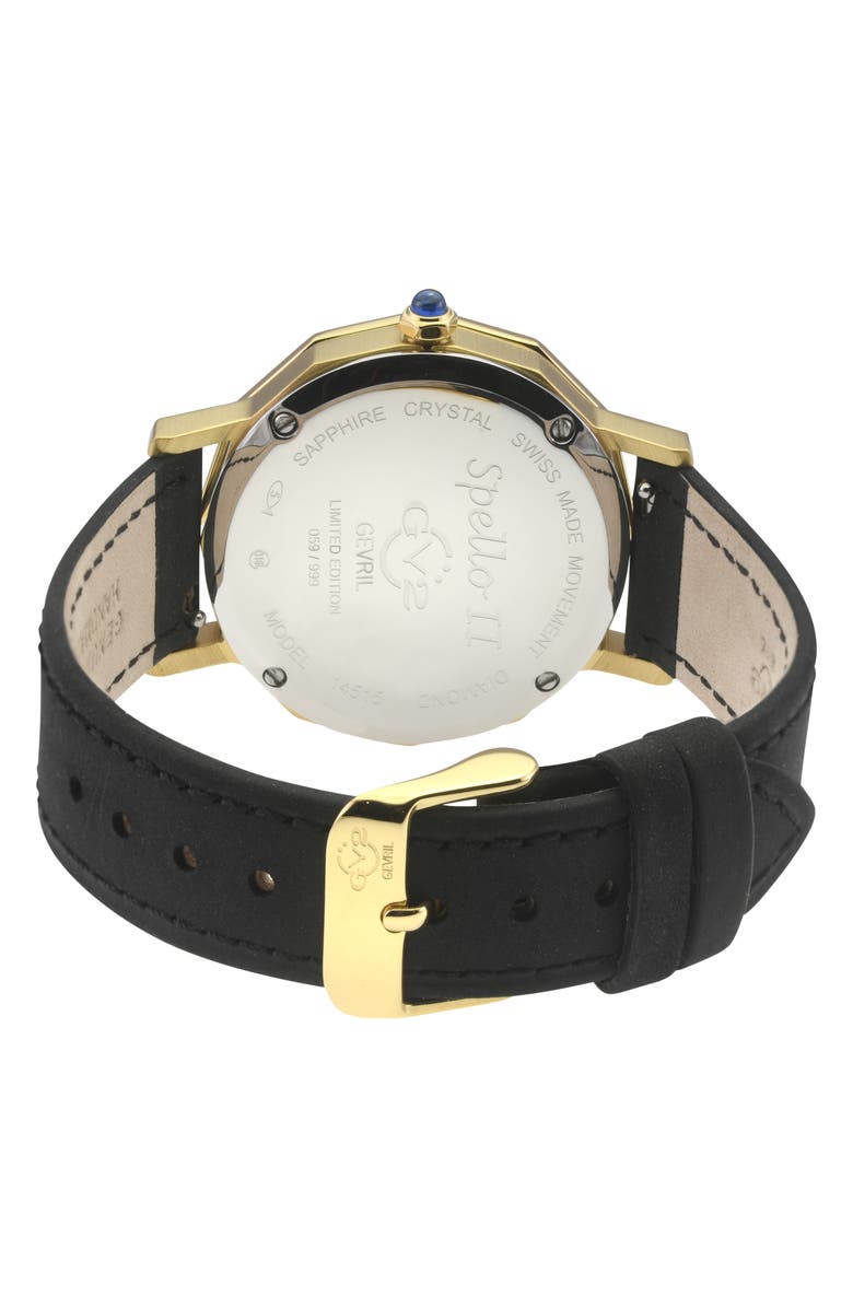 GV2 Spello II Diamond Dial Leather Strap Watch, 36mm, Alternate, color, Black