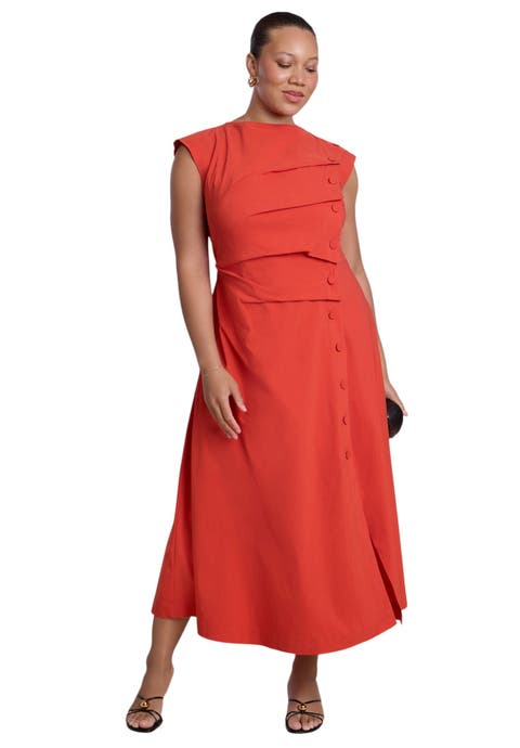 Pleated Button Detail Midi Dress (plus)