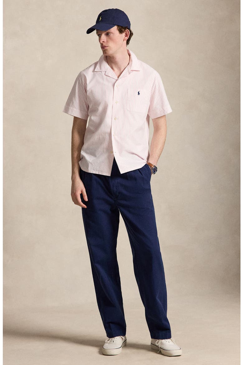 Classic Fit Stripe Cotton Oxford Cloth Camp Shirt, Alternate, color, WHITE/ NEW ROSE