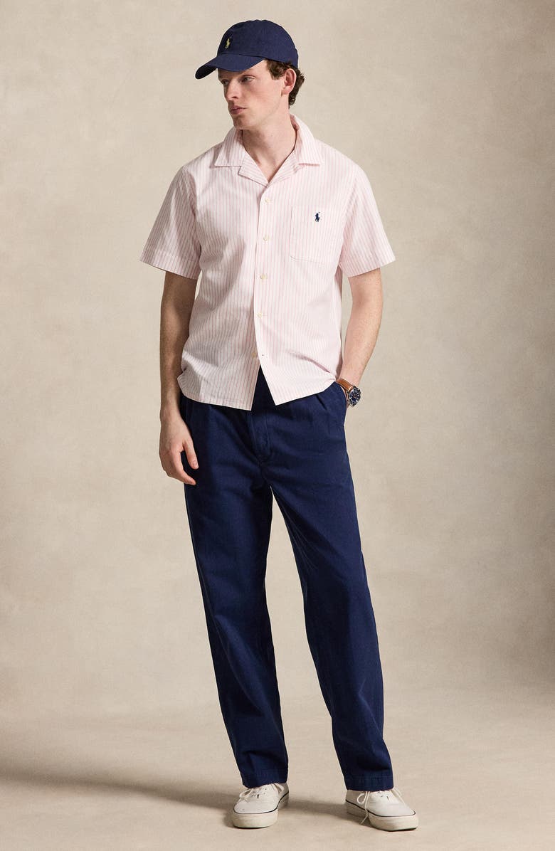 Polo Ralph Lauren Classic Fit Stripe Cotton Oxford Cloth Camp Shirt, Alternate, color, White/ New Rose